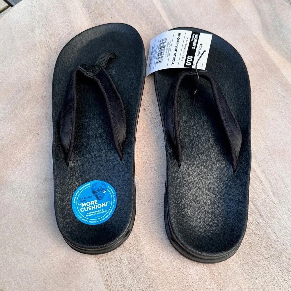 Columbia Hood River Stroll Flip Flops Womens Size 10 Black Sandals NEW